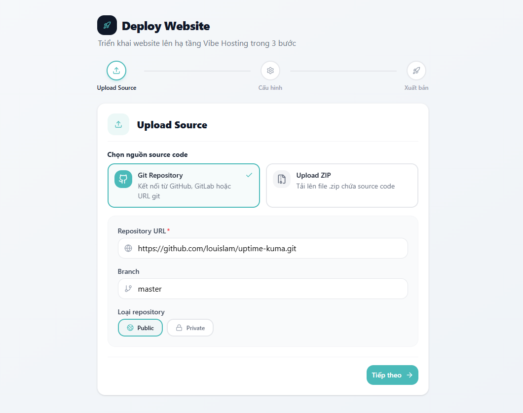Triển khai Uptime Kuma lên Vibe Hosting của Nhân Hòa chỉ bằng giao diện web - ảnh 2